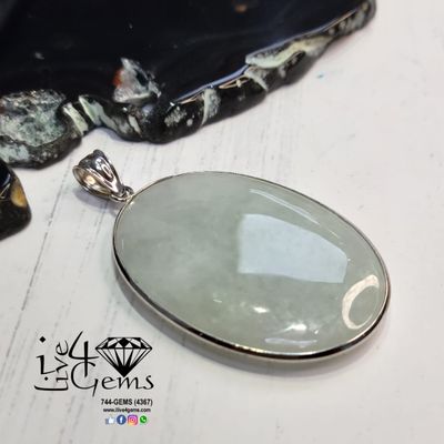 Silver Jade Green Oval Statement Pendant