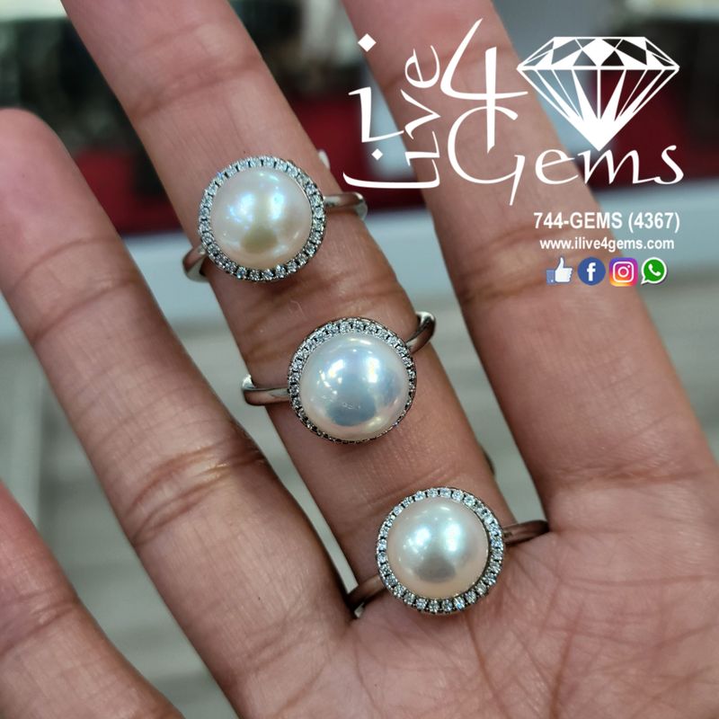 Pearl White Ring Halo CZ Adjustable