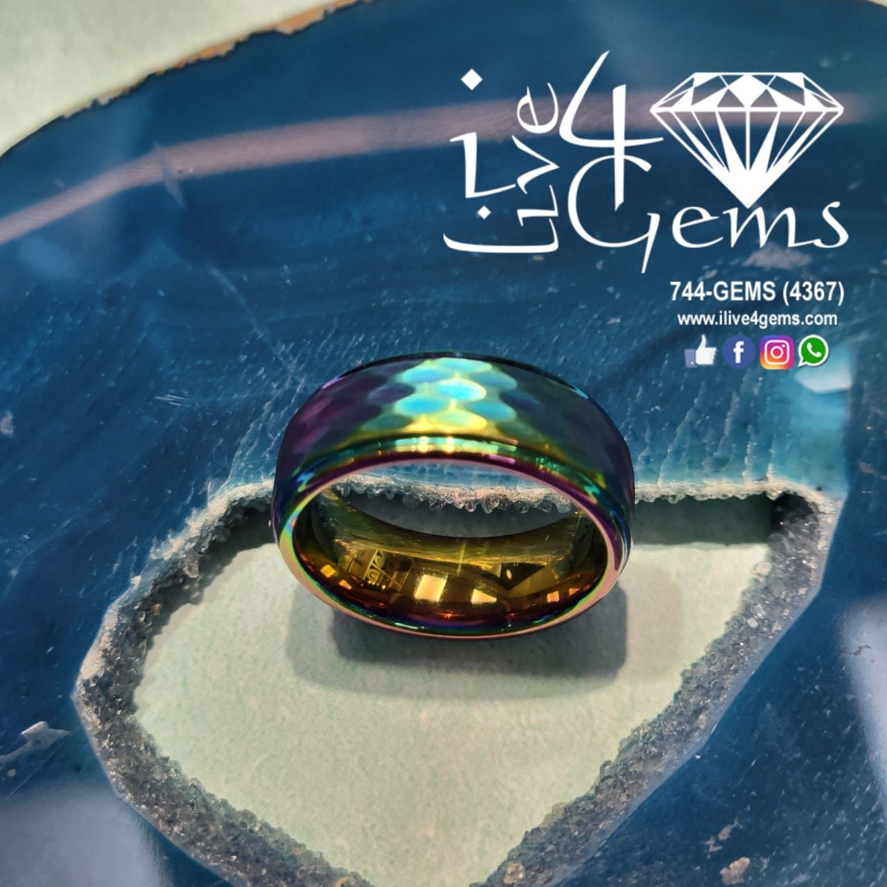 Tungsten Carbide Iridescent Pattern Band , Size: 9