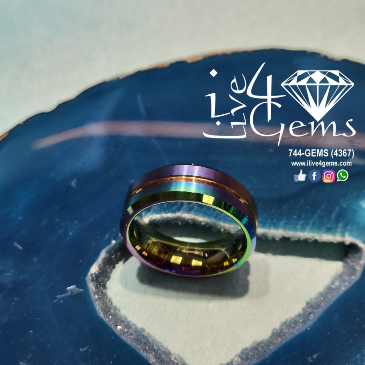 Tungsten Carbide Iridescent w Line Band , Size: 10