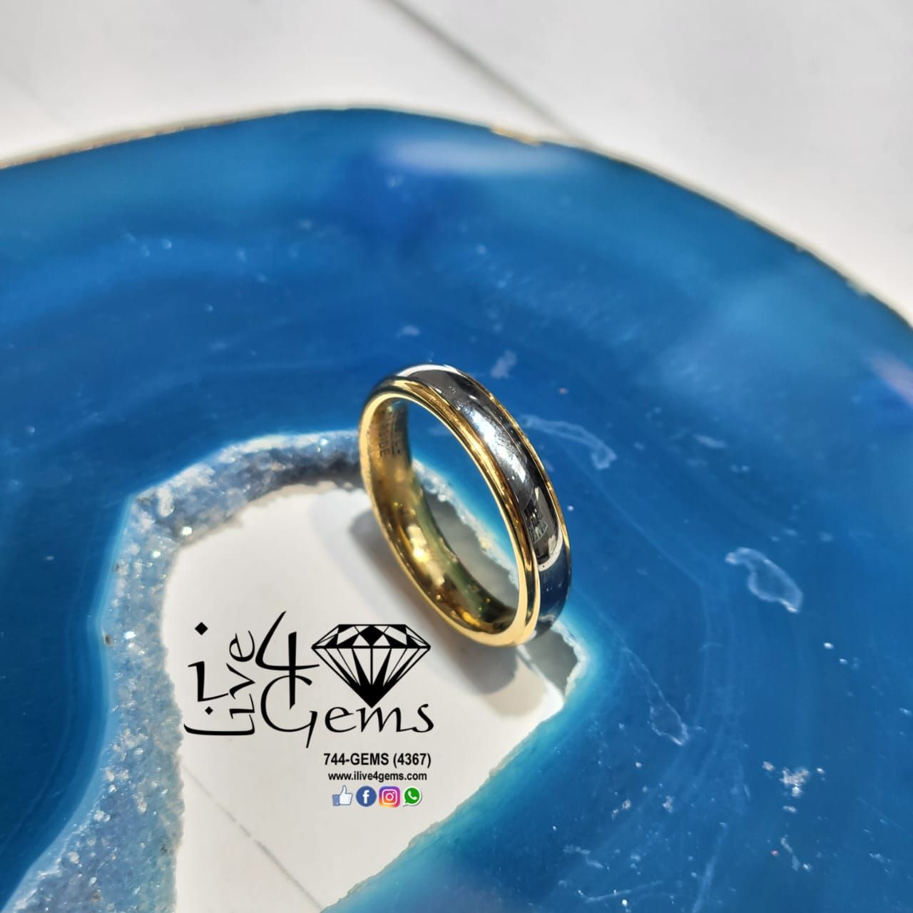 Tungsten Carbide Gold w Polished Silver 4mm