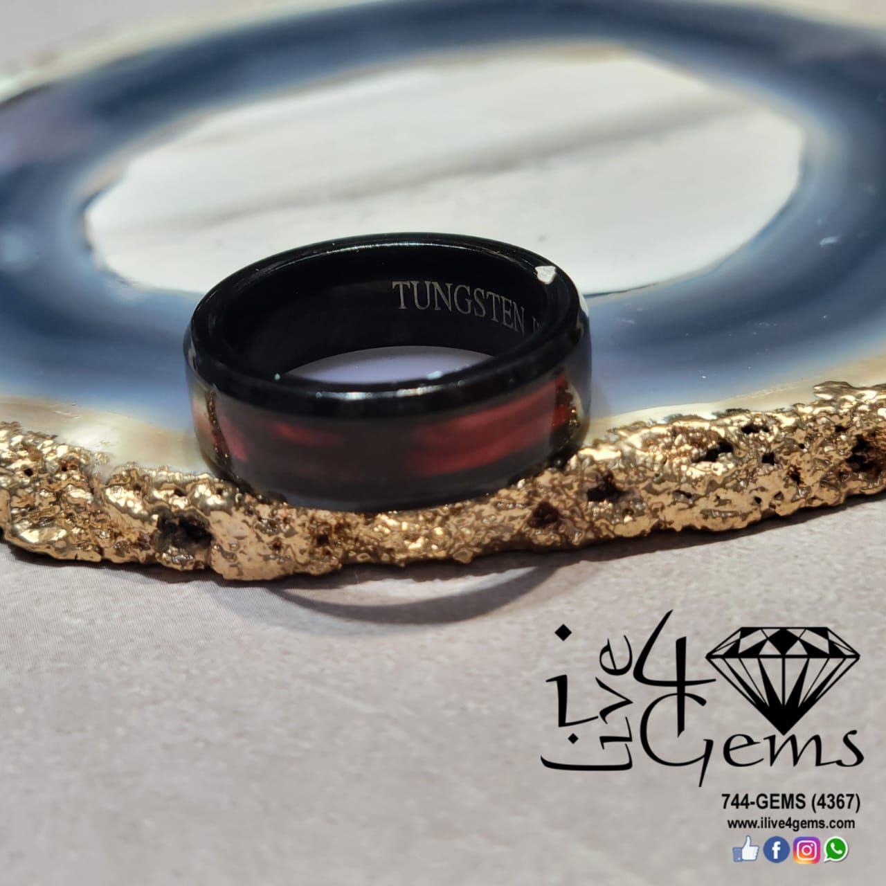 Tungsten Carbide Glossy Red Black Band, Size: 10