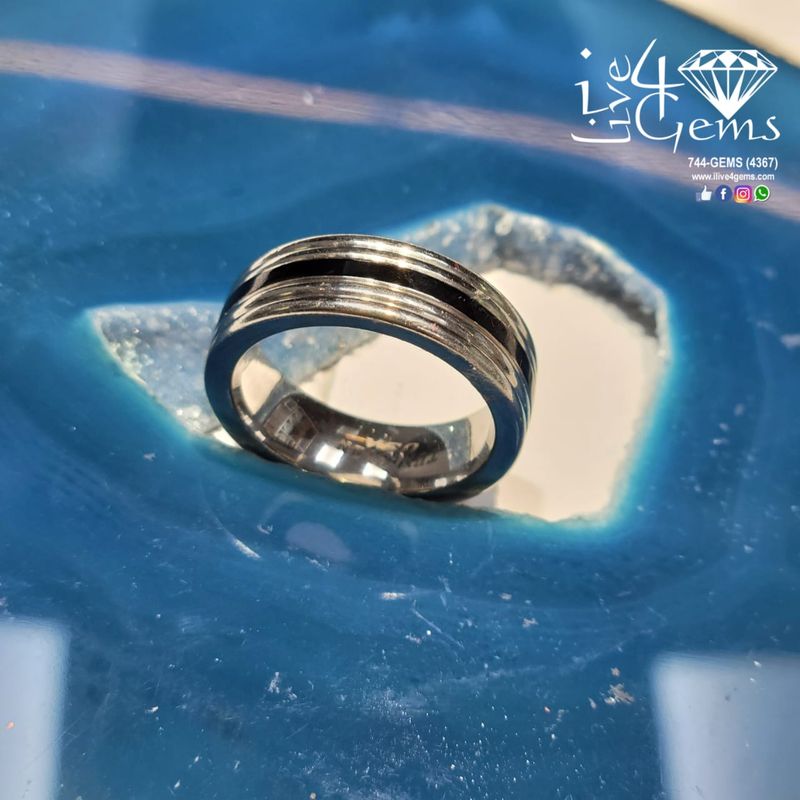Tungsten Carbide Silver w Black Line Band