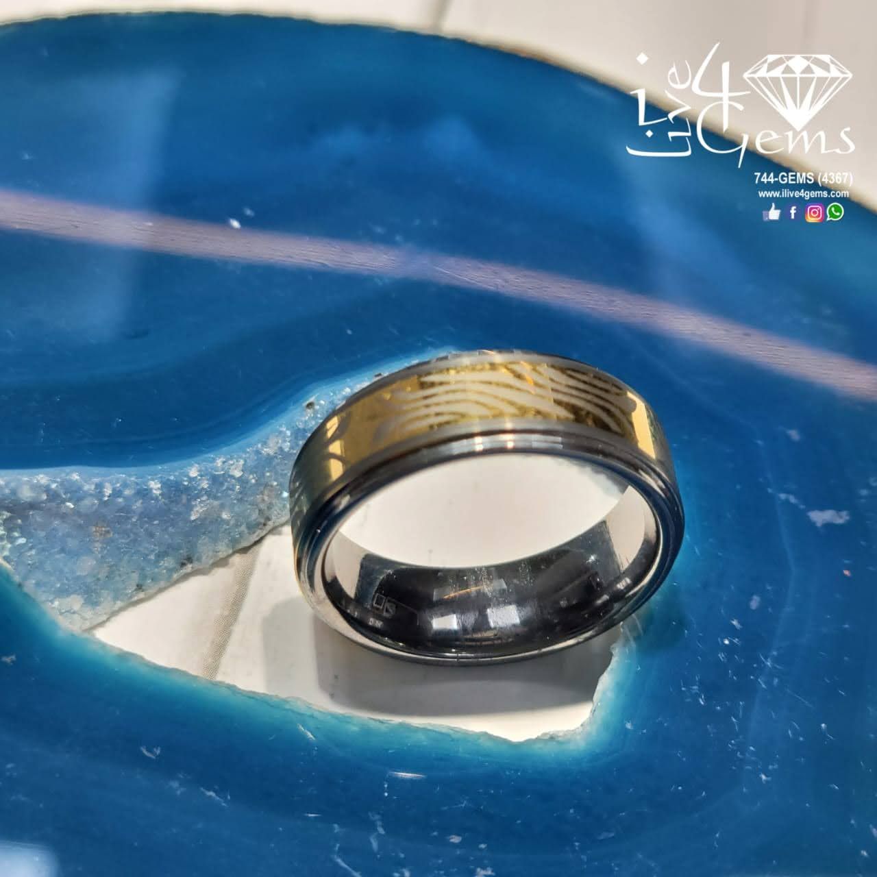 Tungsten Carbide Silver w Gold Pattern Band