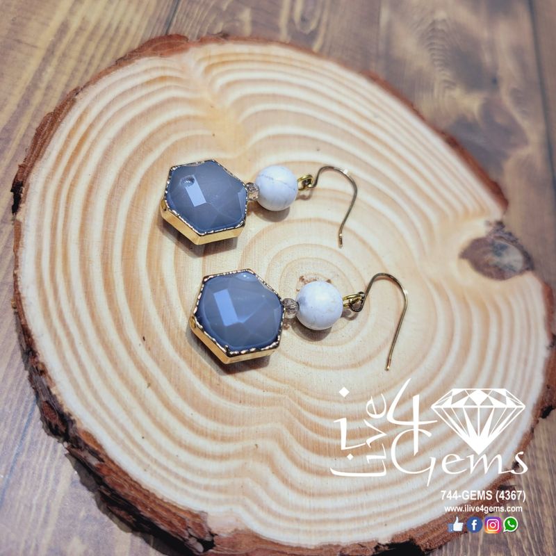 Gemstone Earring Hexagon Crystal Magnesite Drop