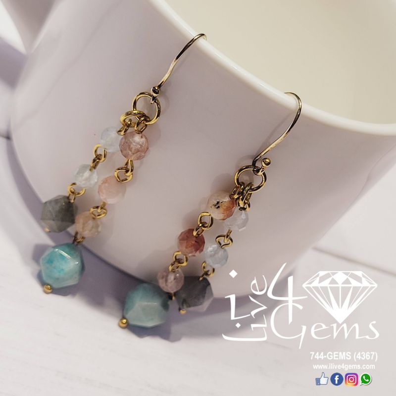 Gemstone Earring Faceted Labradorite, Strawberry Quartz, Aquamarine,Amazonite