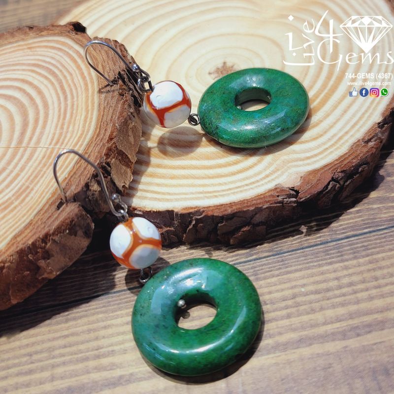 Gemstone Earring Green Jasper Donut Life Saver Agate Prayer Beads