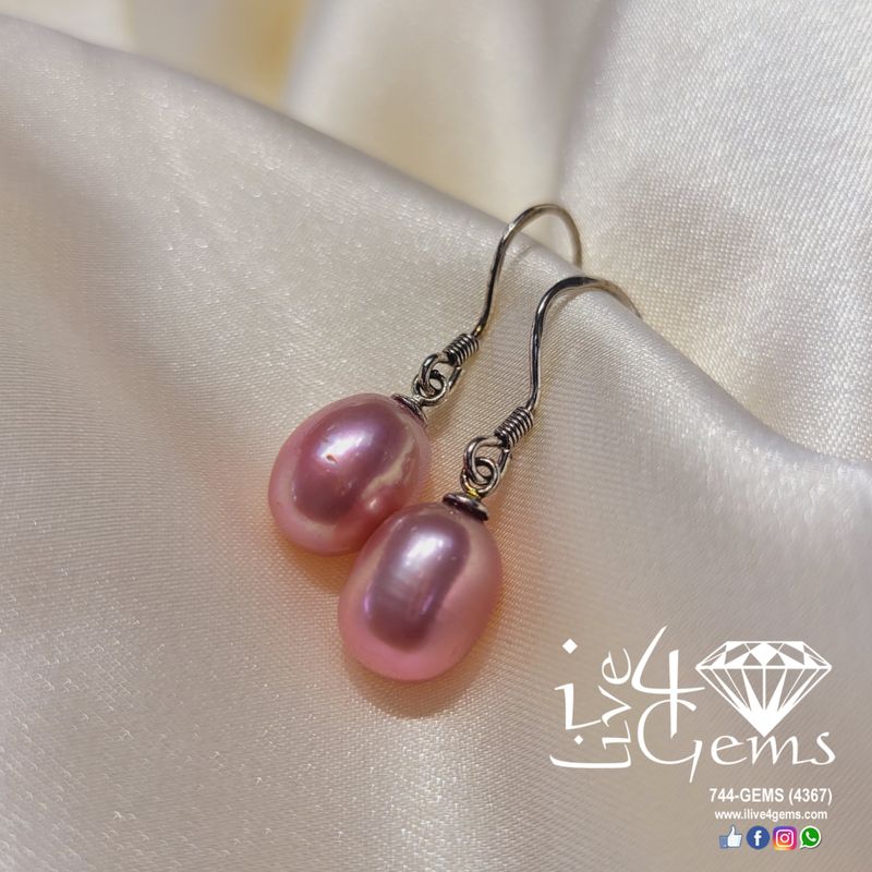 Silver Single Drop Pearl Hanging Earring Pink