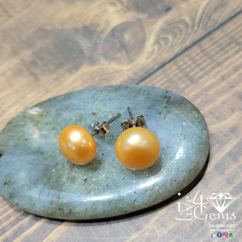 Silver Pearl Studs Gold 8mm-9mm