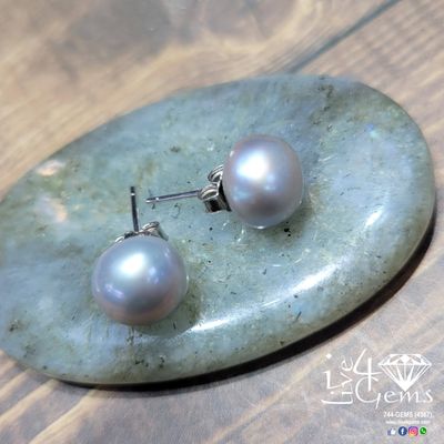 Silver Pearl Studs Gray 8mm-9mm