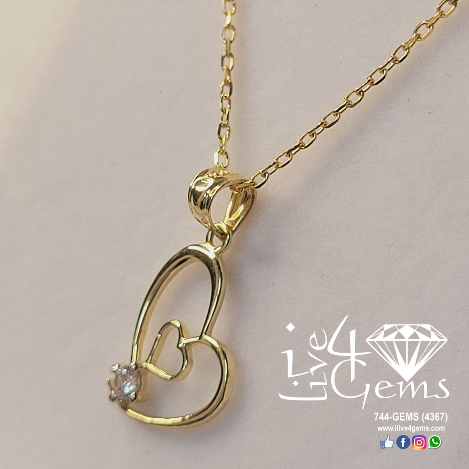 10kt Double Heart Pendant w Chain
