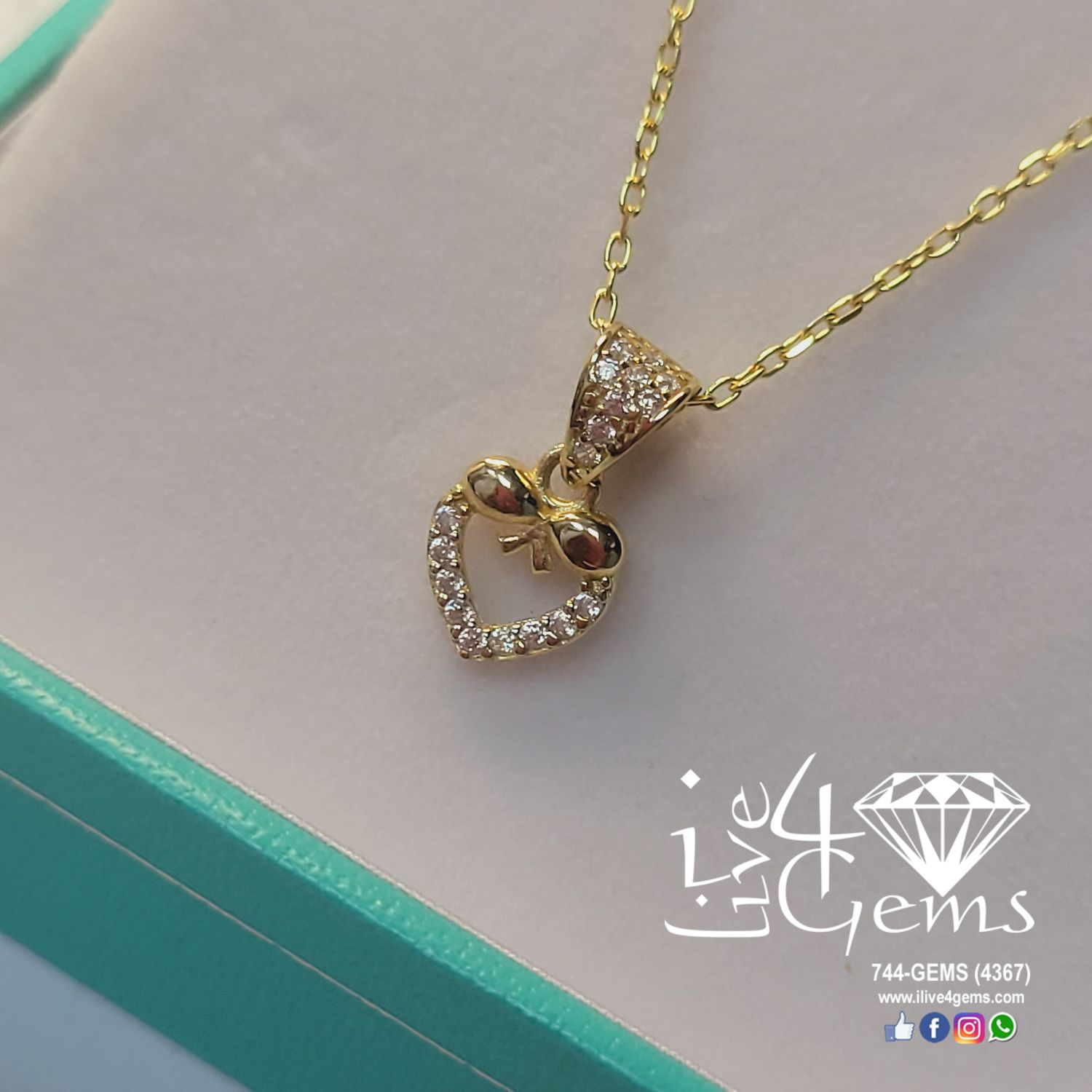 10kt Heart w Bow Pendant w Chain