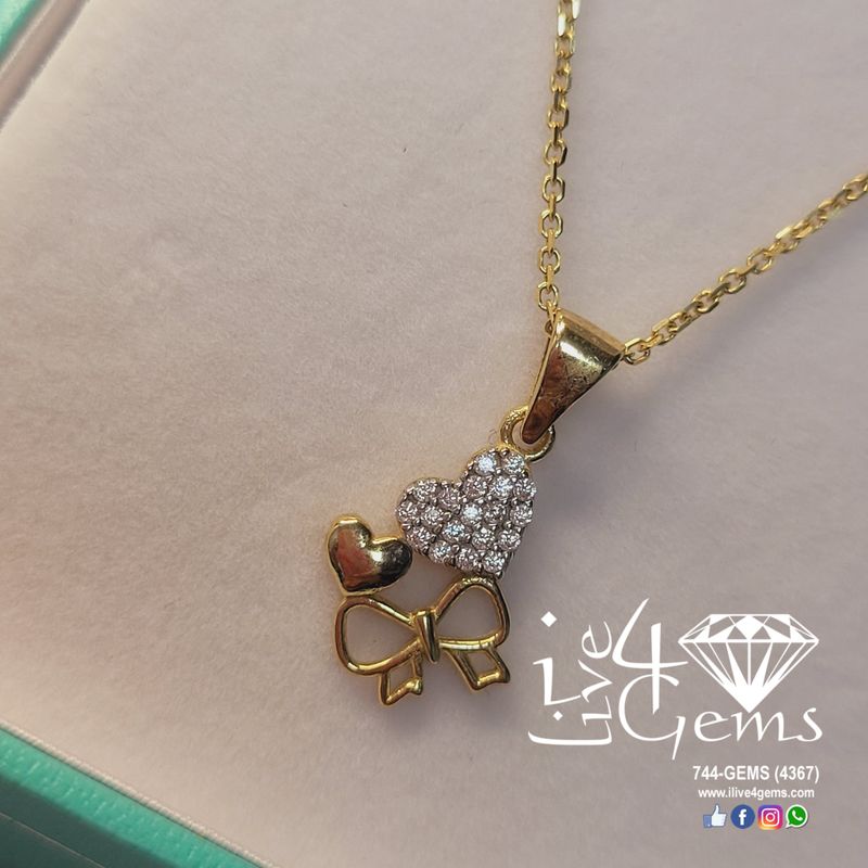 10kt Cz Heart w Bow Pendant w Chain