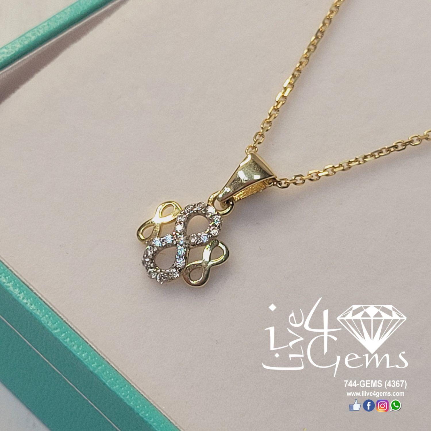 10kt Gold Triple Infinity Pendant w Chain