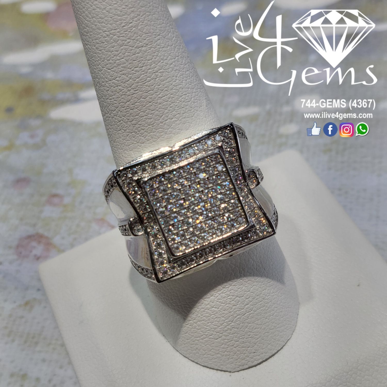 Silver Moissanite Square Men Ring