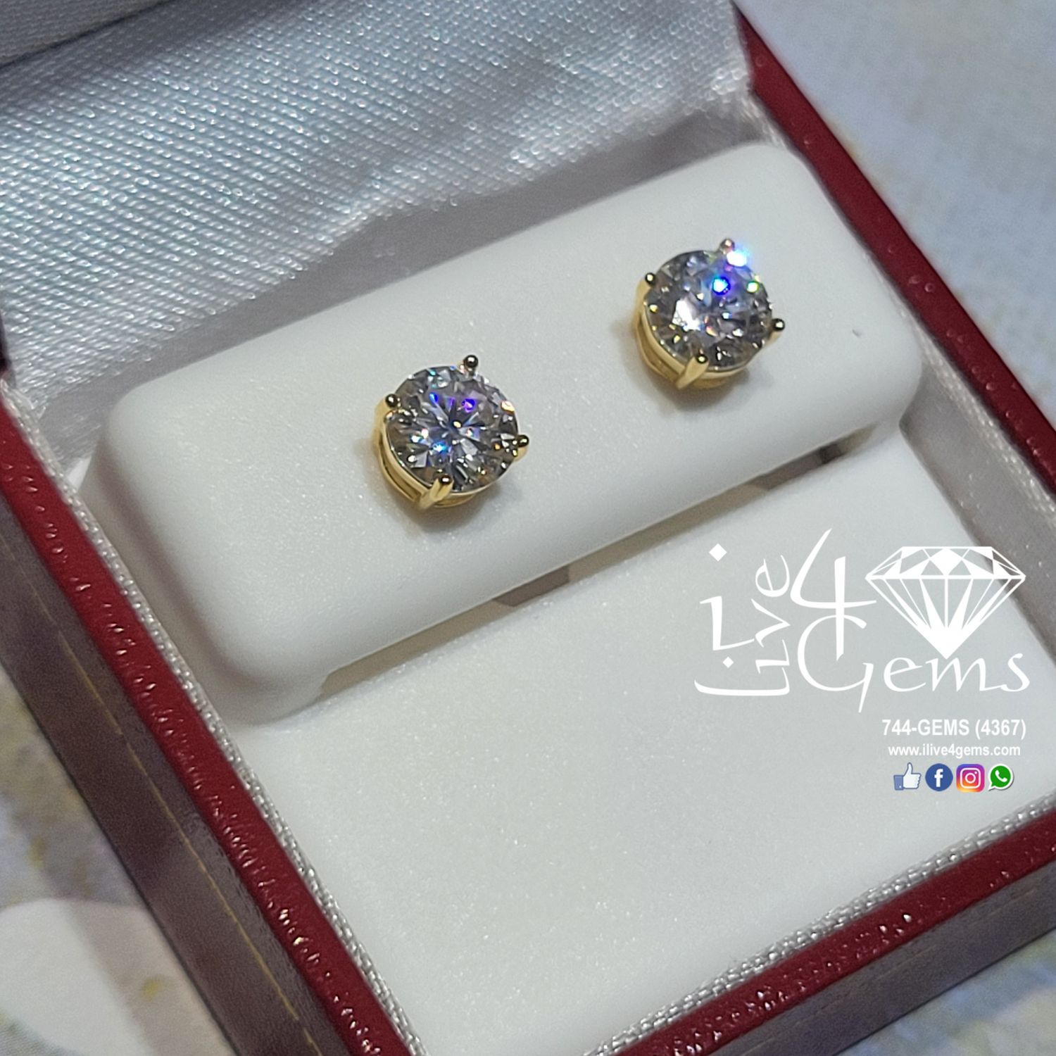 Silver Moissanite Stud- 1ct YG Plated 5mm 4 prong VS Dcolour