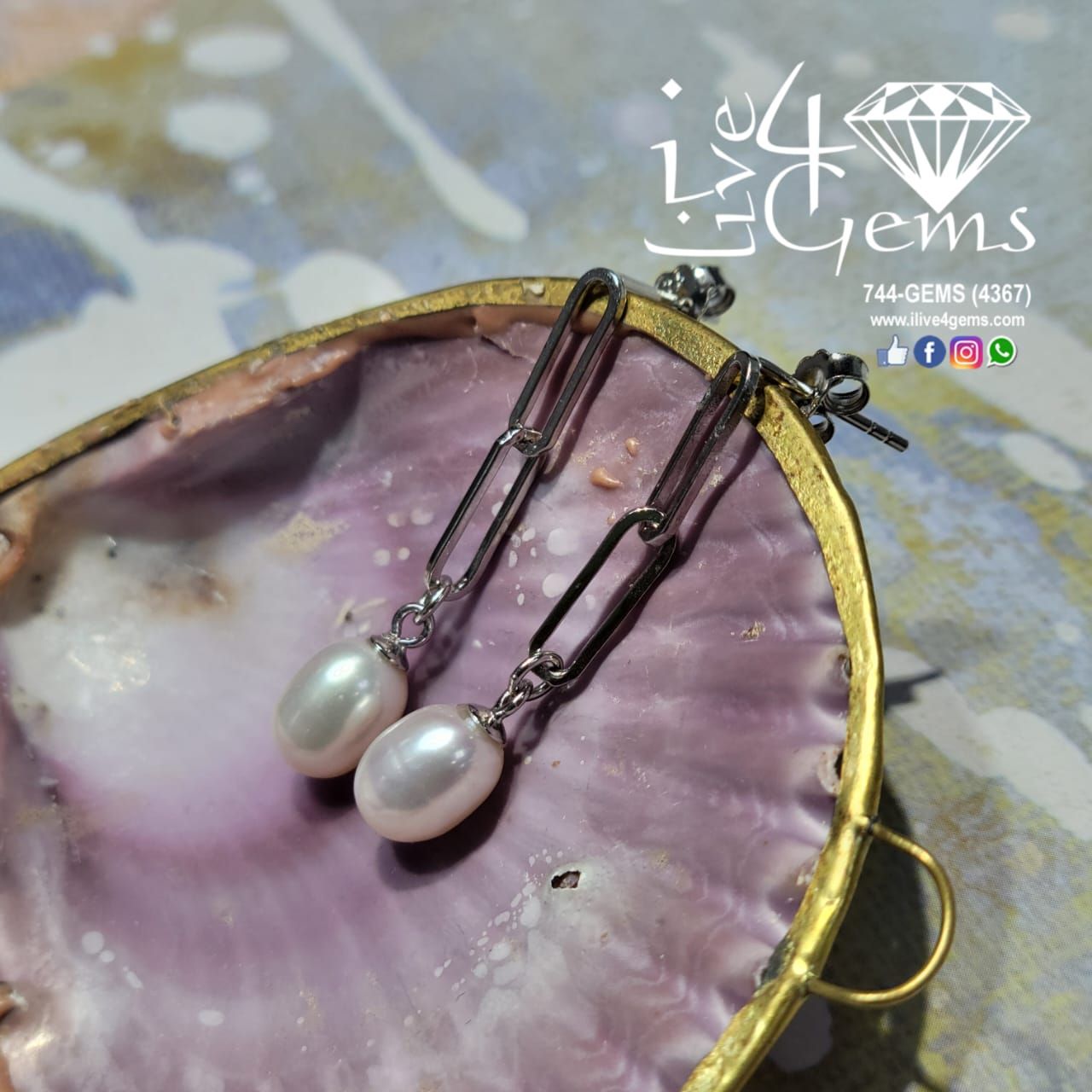 Silver Paperclip Pearl Earring
