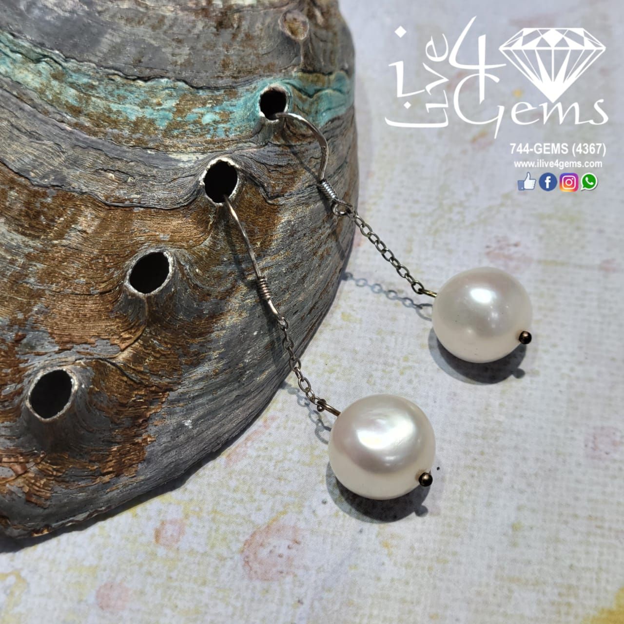Silver Single Strand Round Pearl Hanging Earring White