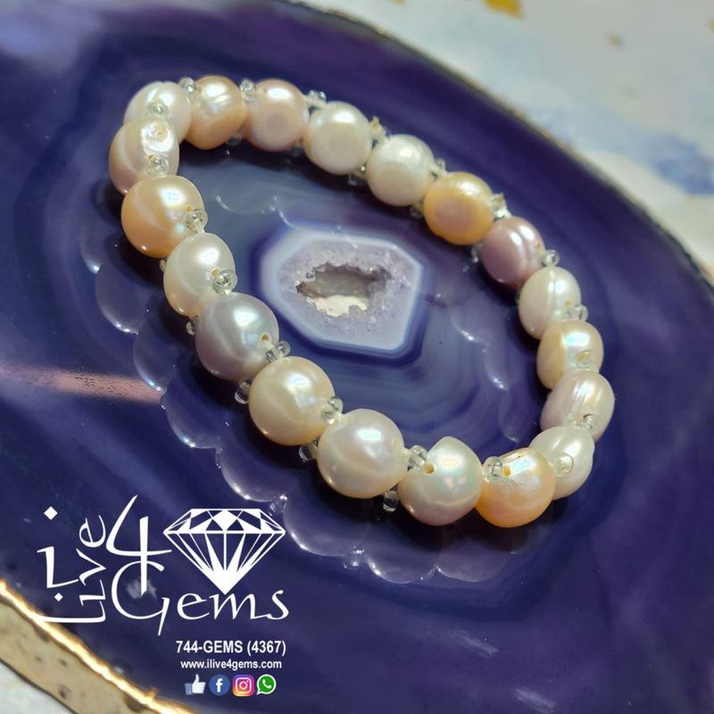 Pearl Baroque Flat Single Tri-color Strand Bracelet