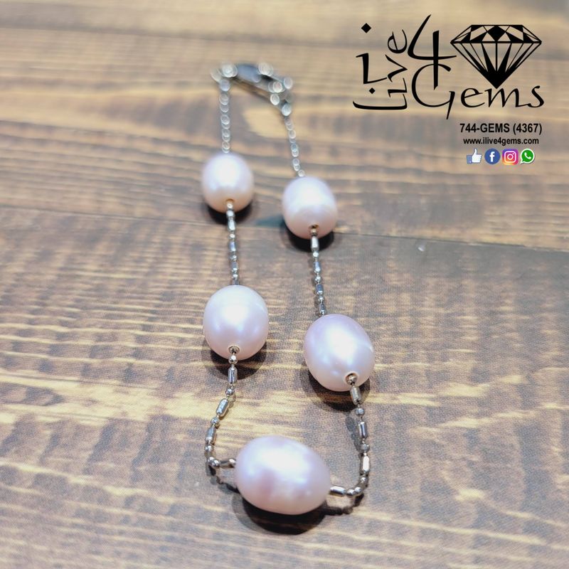 Silver Pearl Bracelet Pink