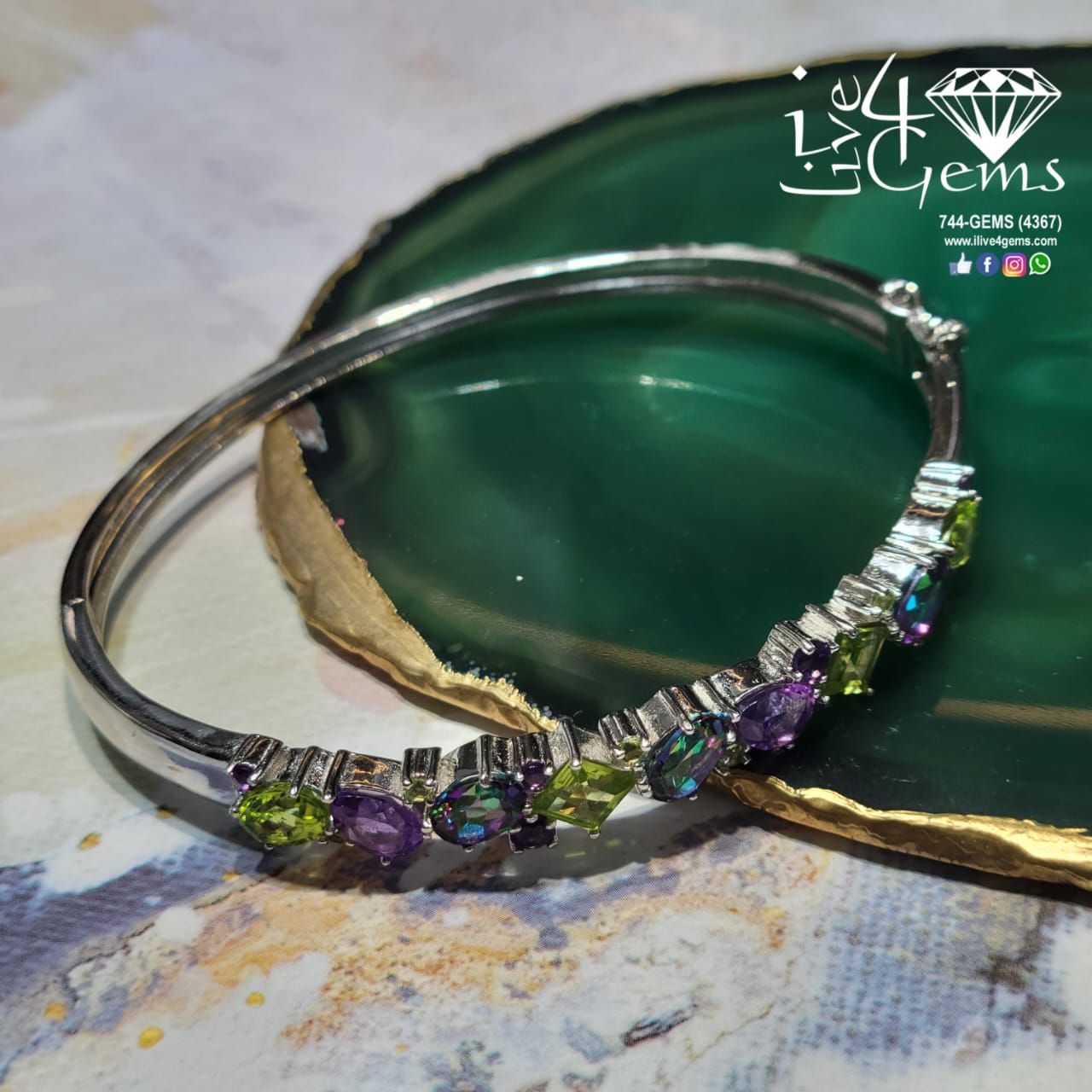Silver Amethyst, Mystic Topaz, Peridot Bangle