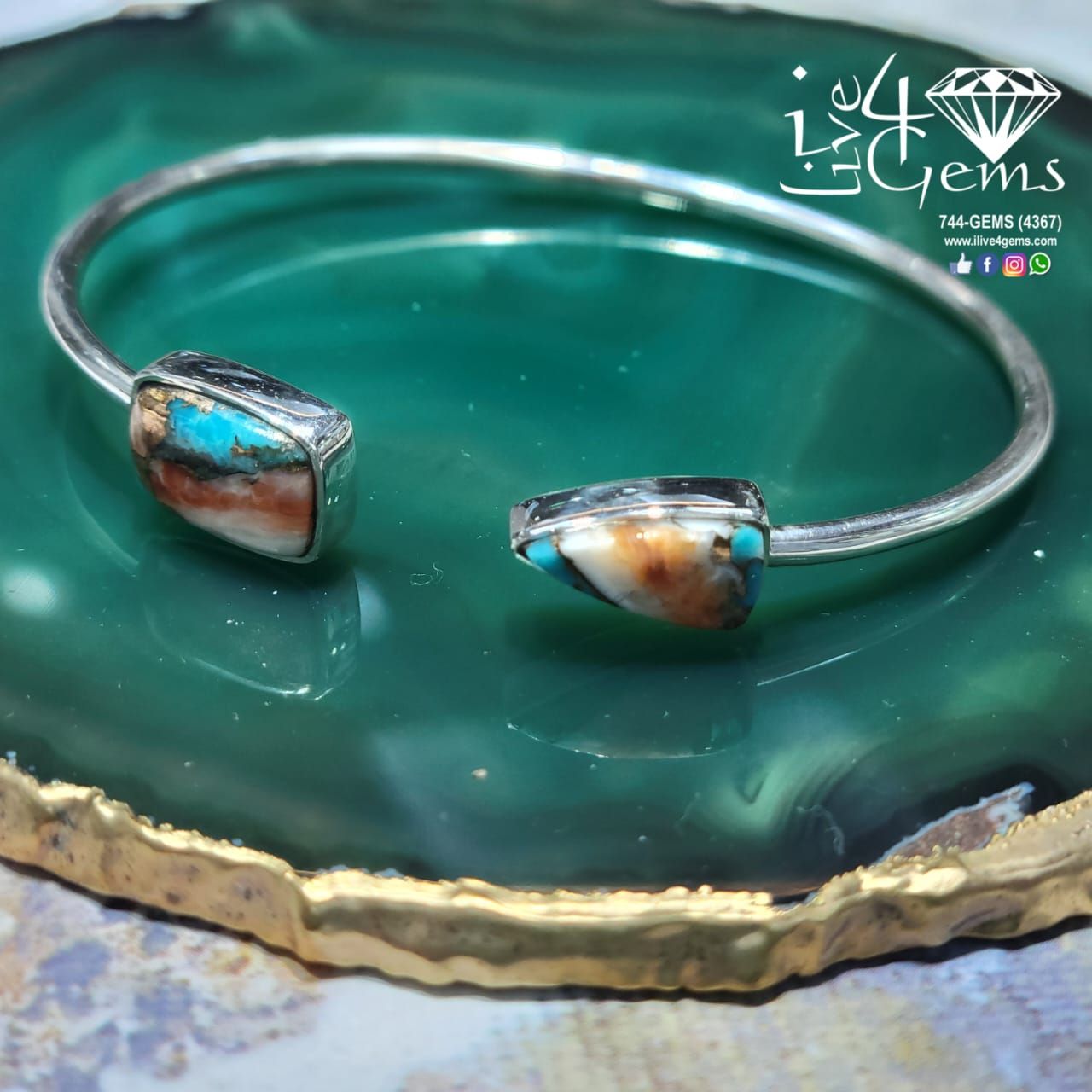 Sterling Silver Bangle Multi-Turquoise