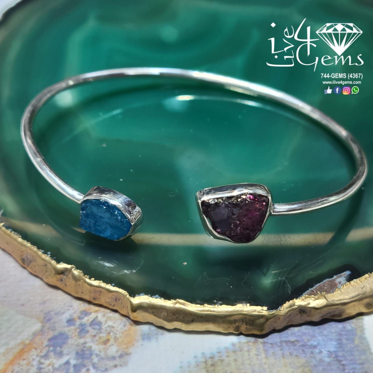 Sterling Silver Bangle Blue Sapphire/Ruby