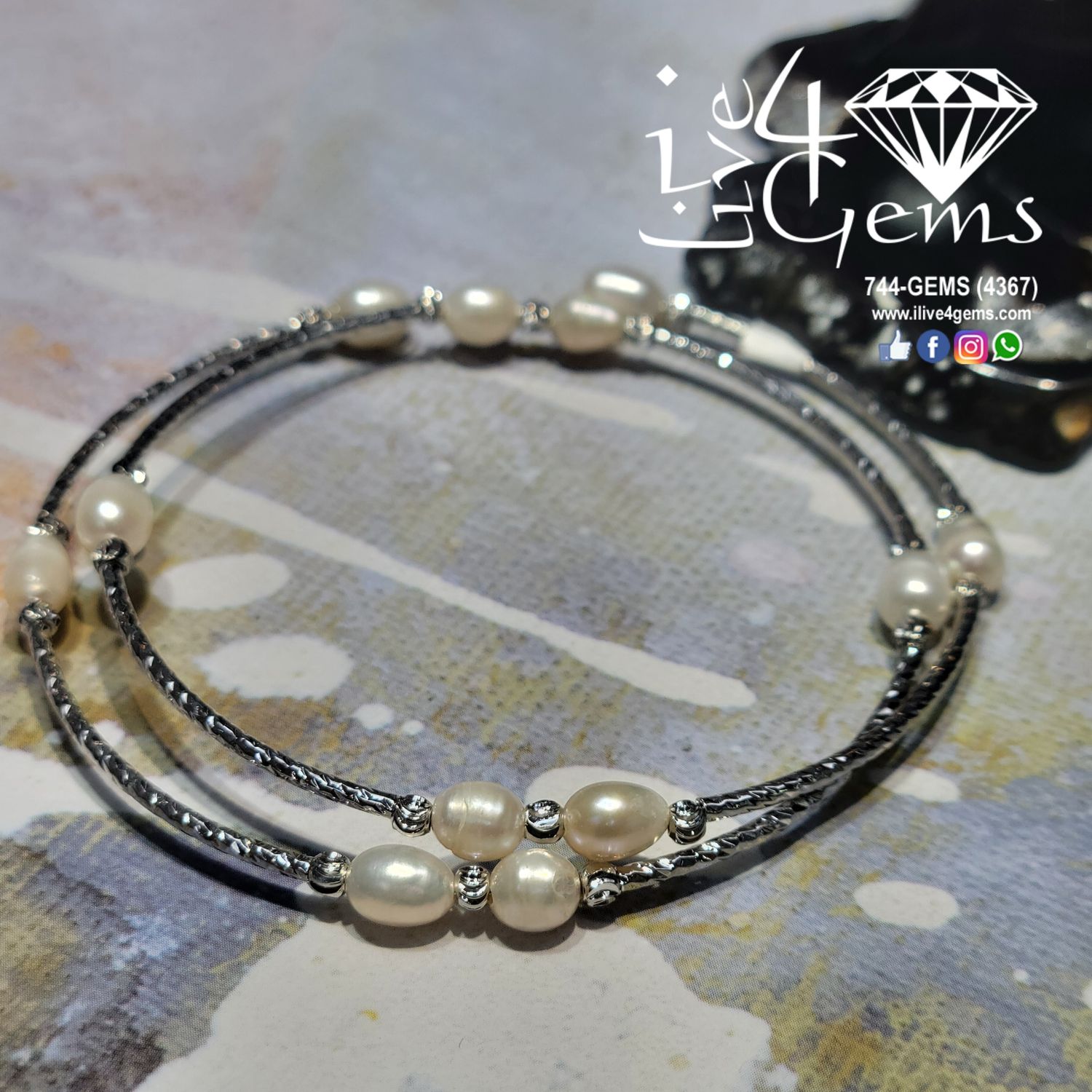 Freshwater Pearl Wrap Bracelet Rose Silver Toned