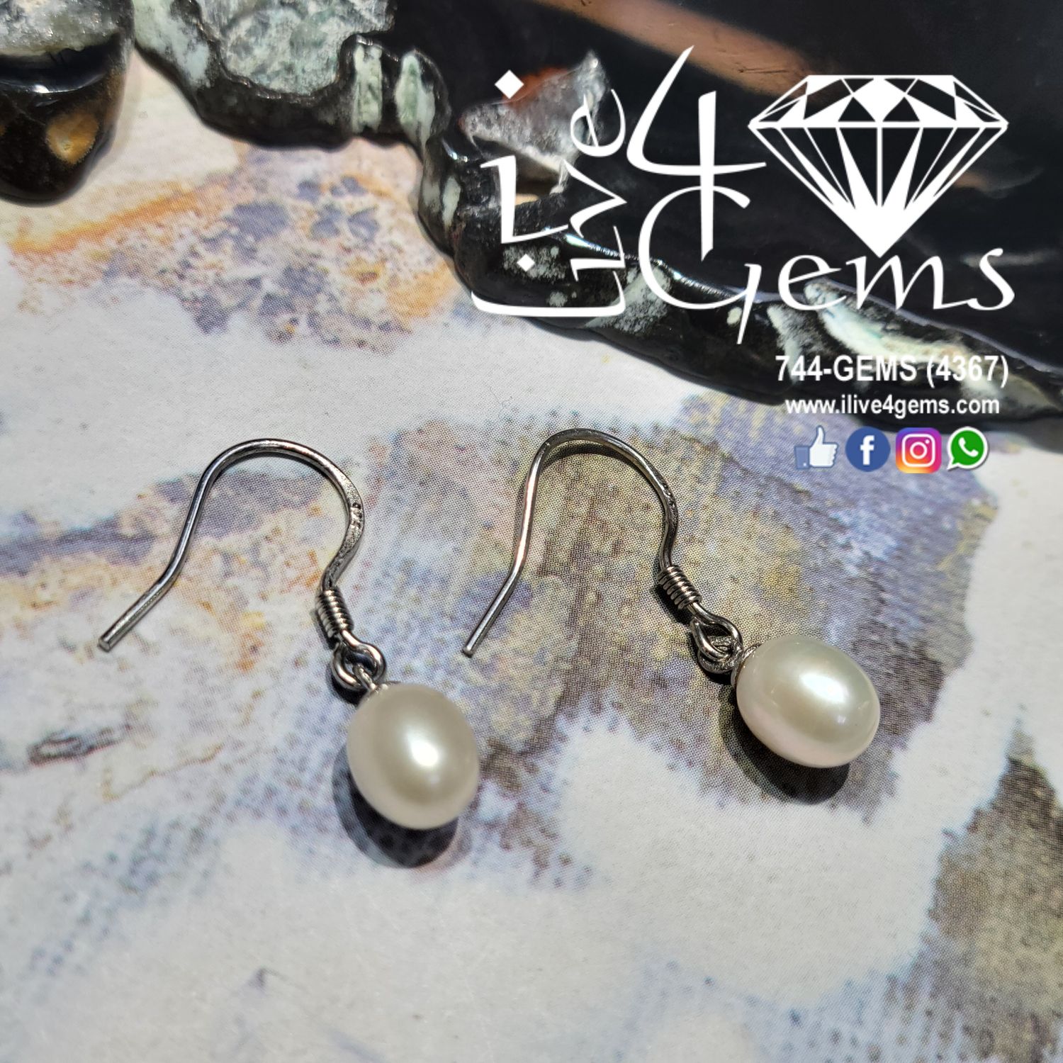 Silver Single Drop Pearl Hanging Earring White