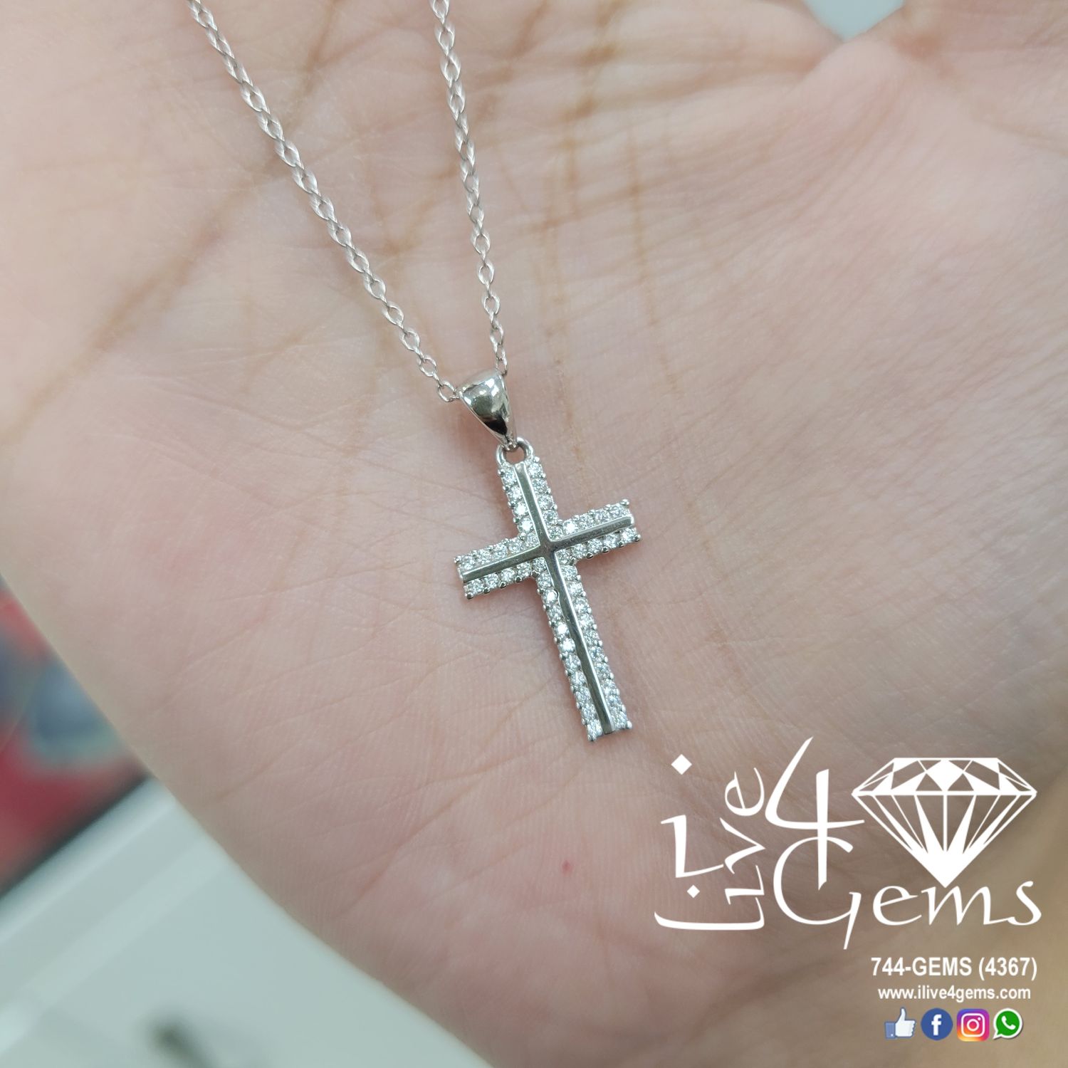Silver Small Cross Cz Back Pendant w Chain
