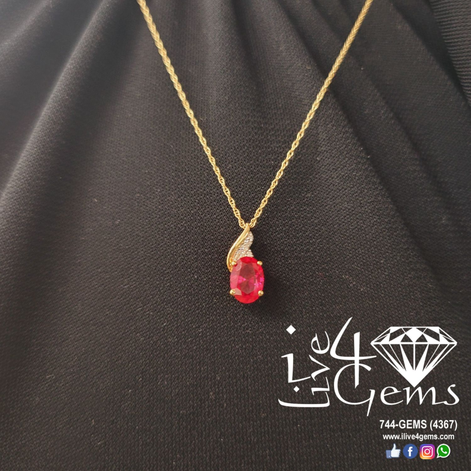 10kty Oval Ruby and Spiral Dia Pendant/Chain
