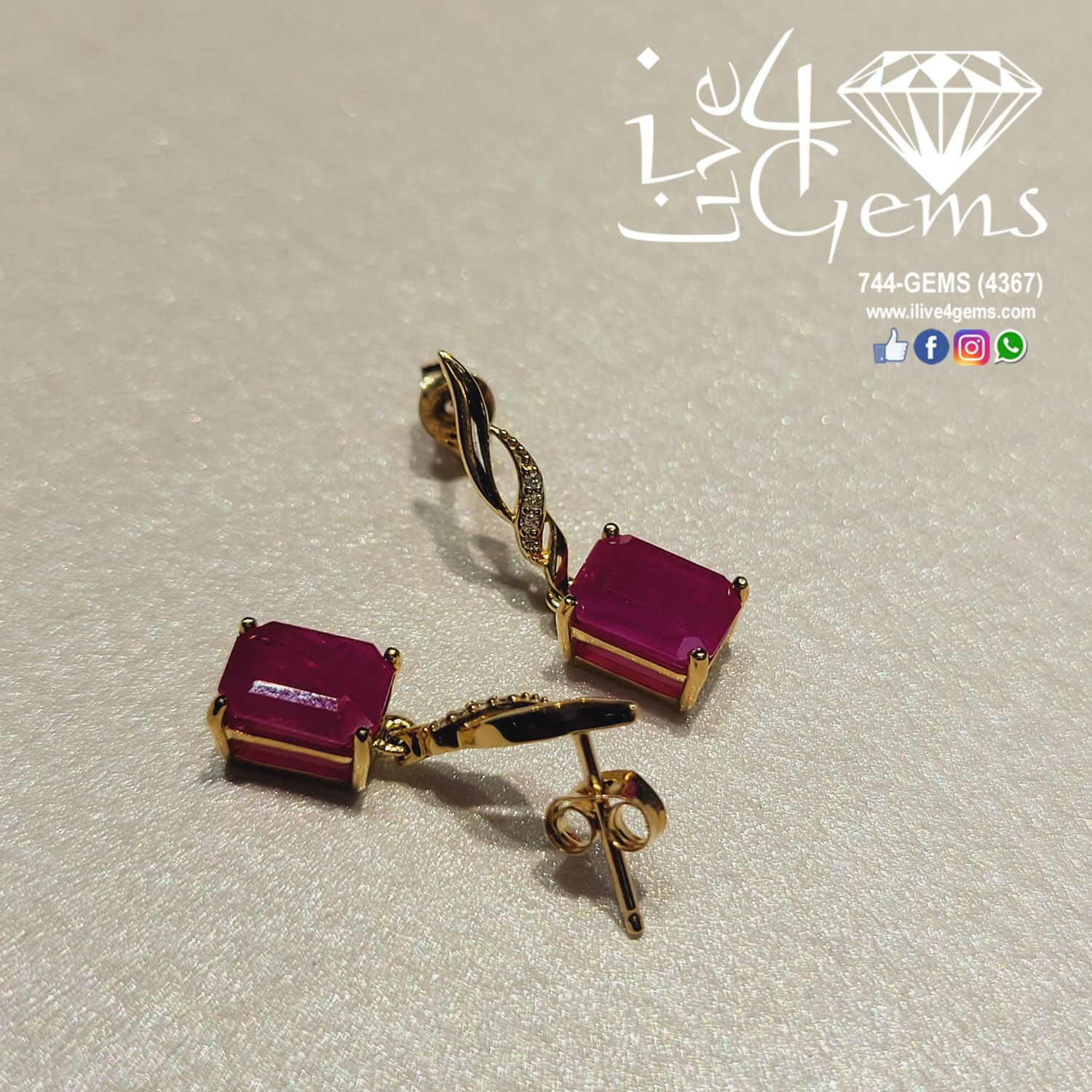 10kty Ruby/0.07ctw Dia Princess Cut Earring
