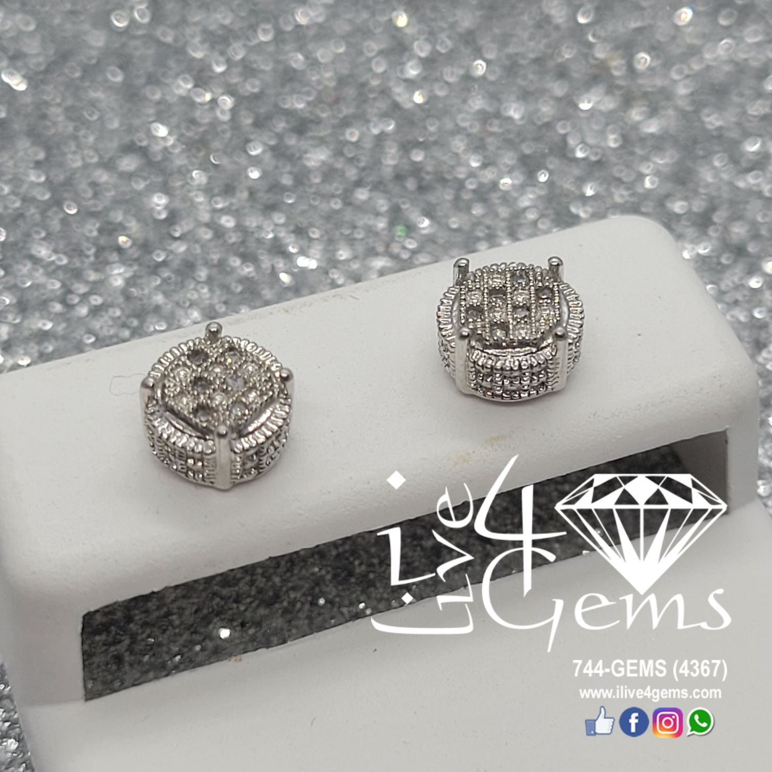 Silver Diamond Round Cluster Stud