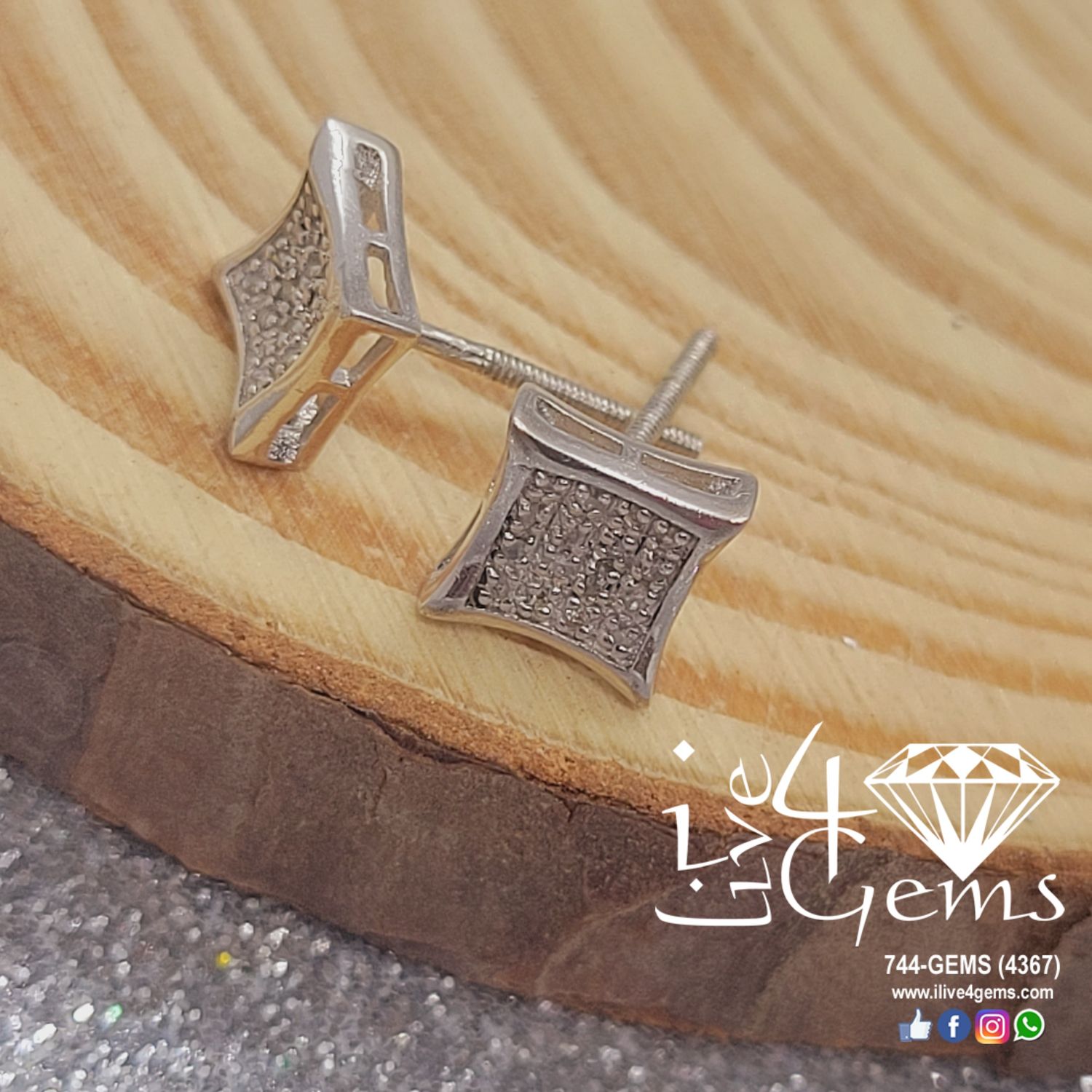 Silver Diamond Square Cluster Stud
