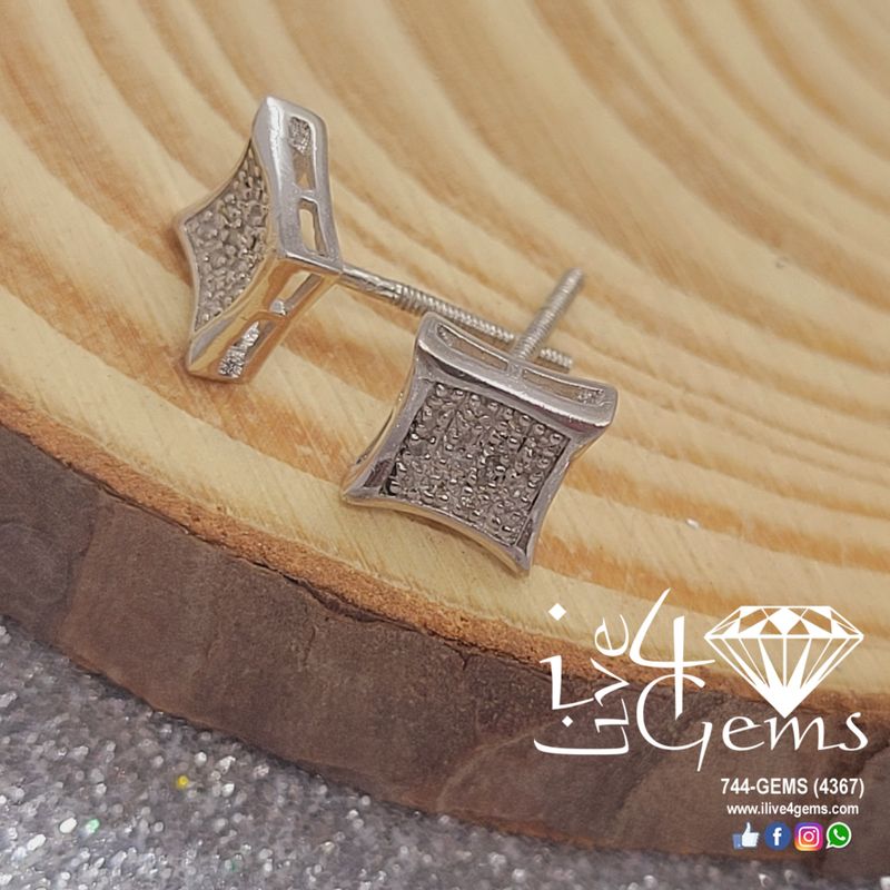 Silver Diamond Square Cluster Stud