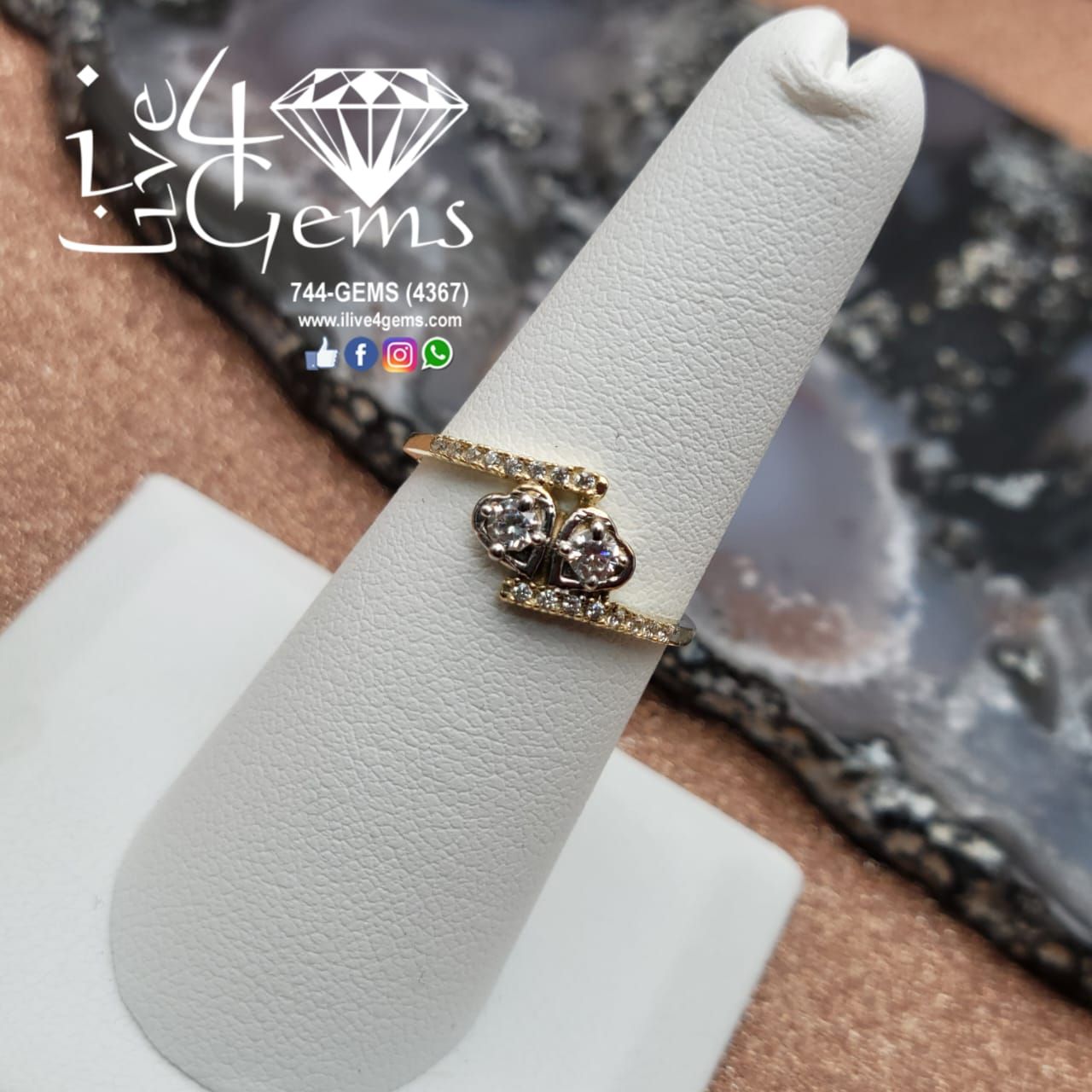 10kty  Cz Double Heart Ring