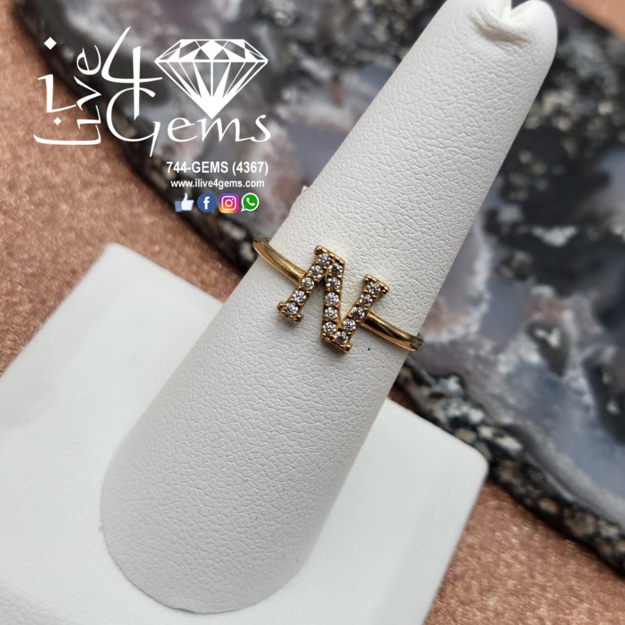 10kty Letter N CZ Ring