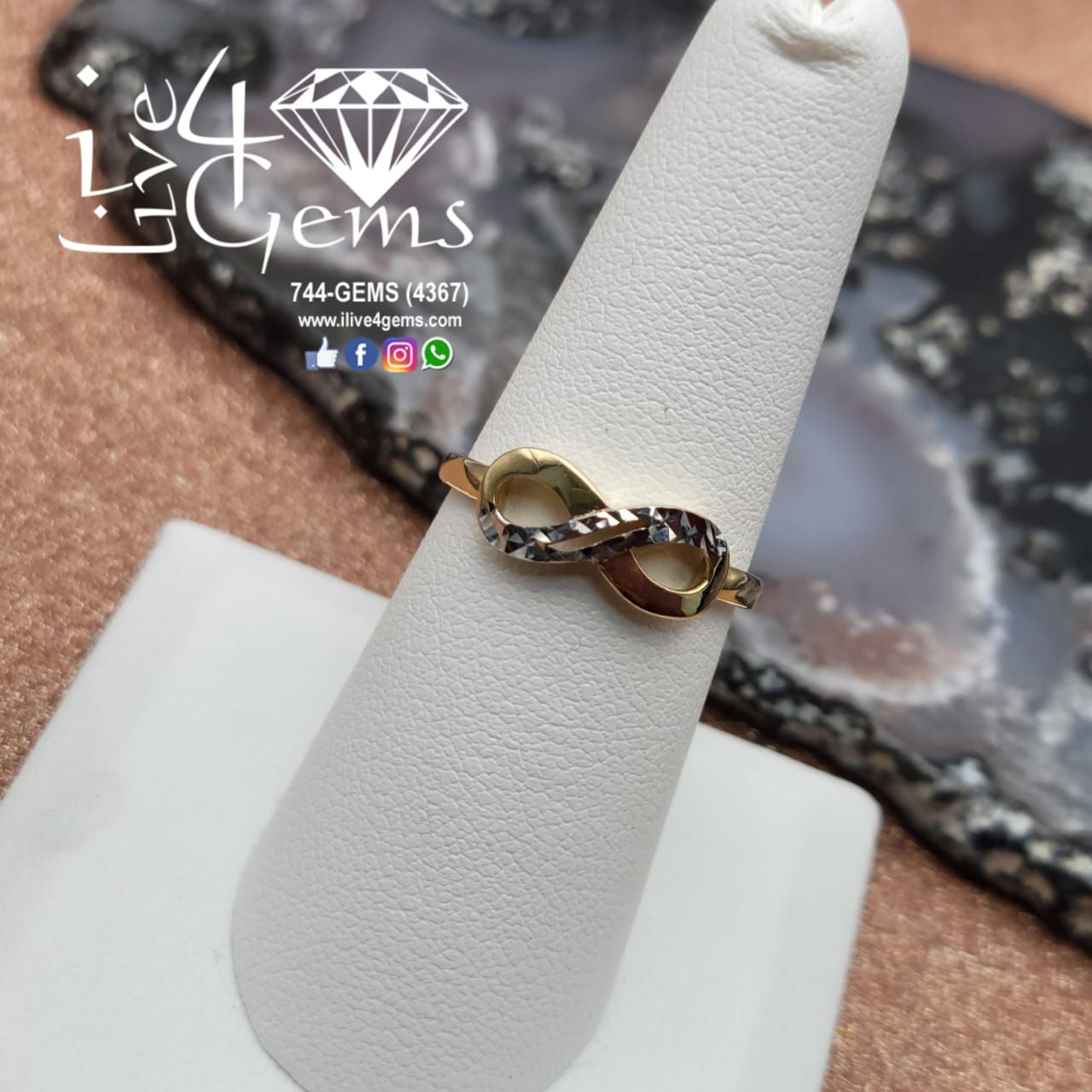 10kty Two Tone Diamond Cut Infinity Ring