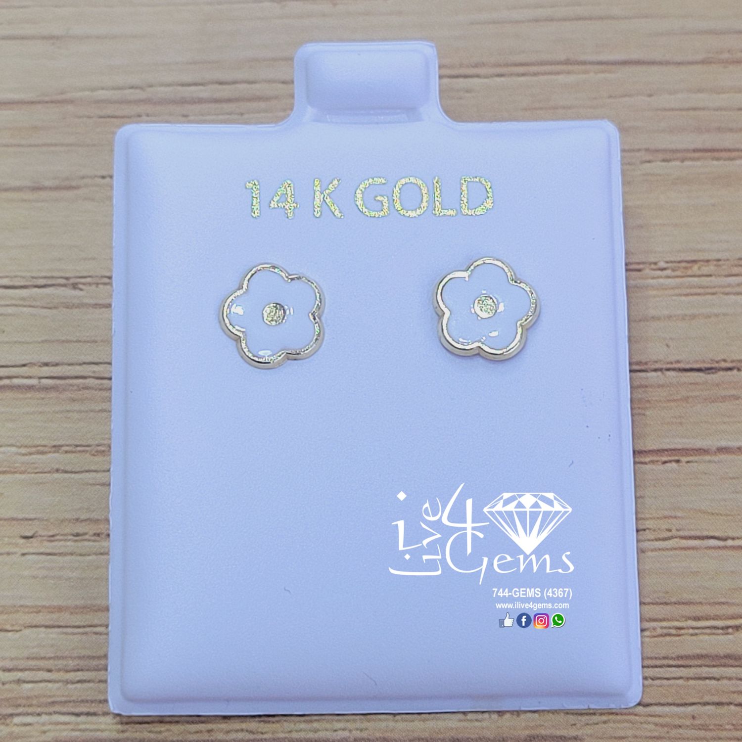 14kt White Flower Push Back Stud