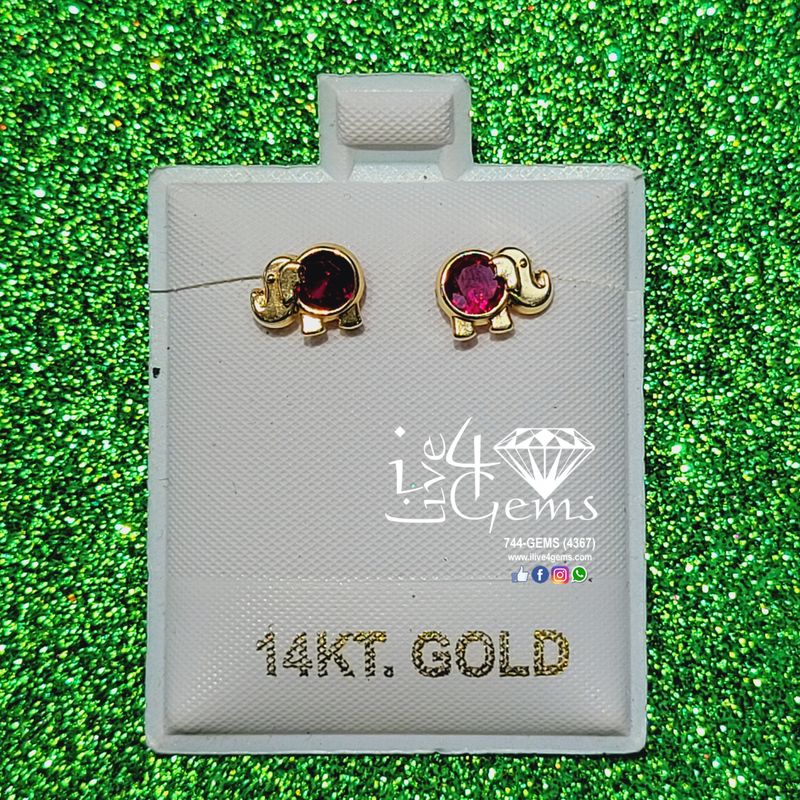 14kt Fuchsia Cz Elephant Screwback Stud