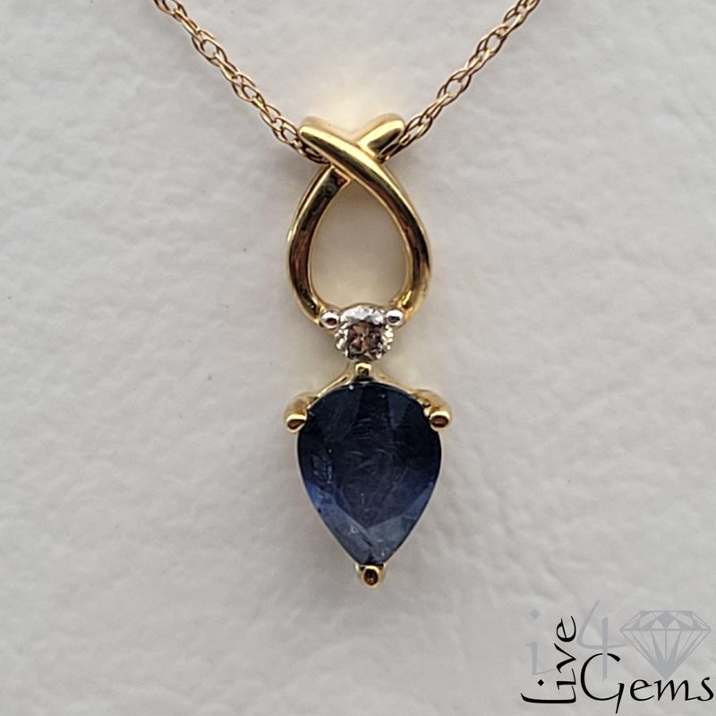 10kty 0.04ctw Dia/Sapphire Tear Pendant/Chain