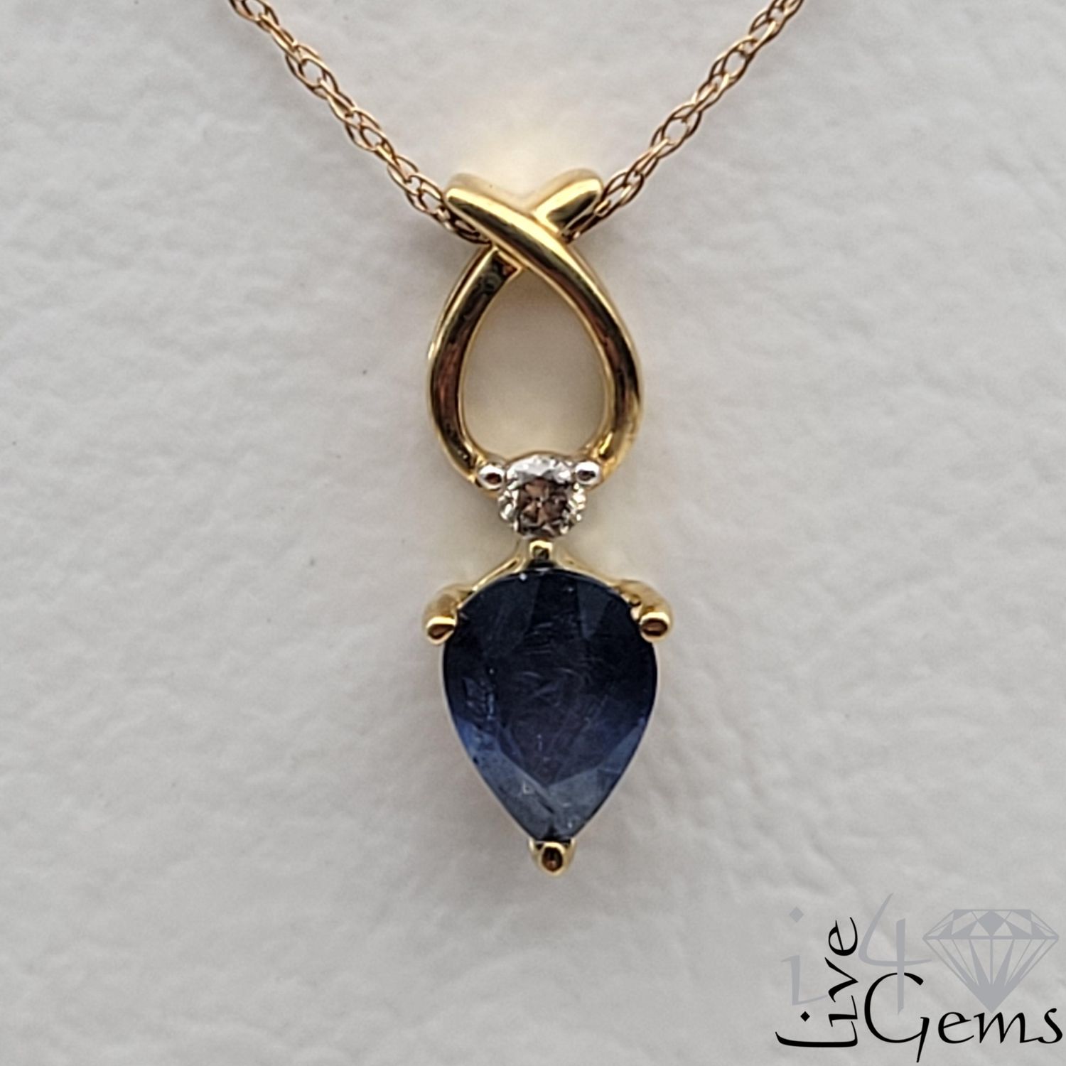 10kty 0.04ctw Dia/Sapphire Tear Pendant/Chain