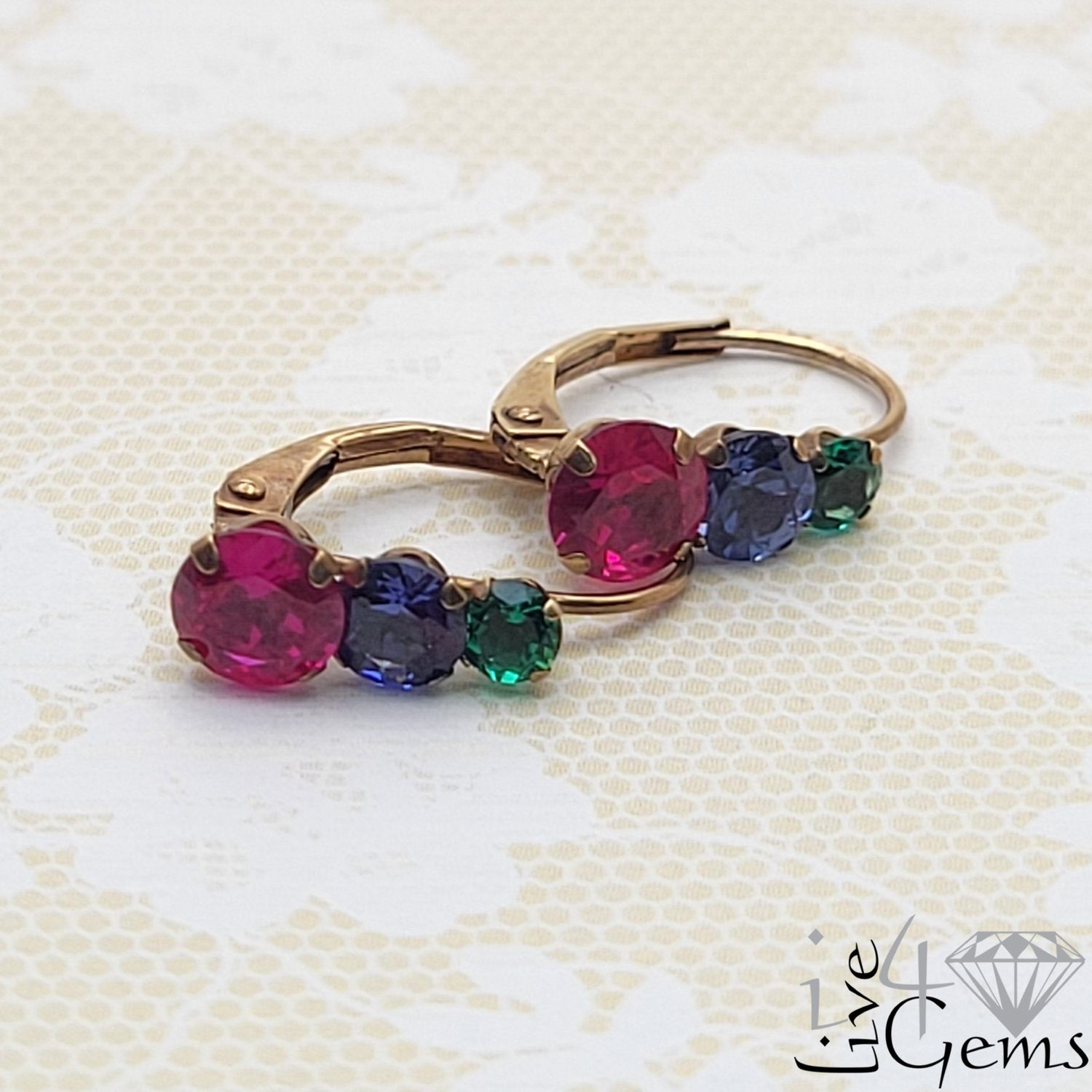 10kty Cr Emerald, Ruby, Sapphire Earring