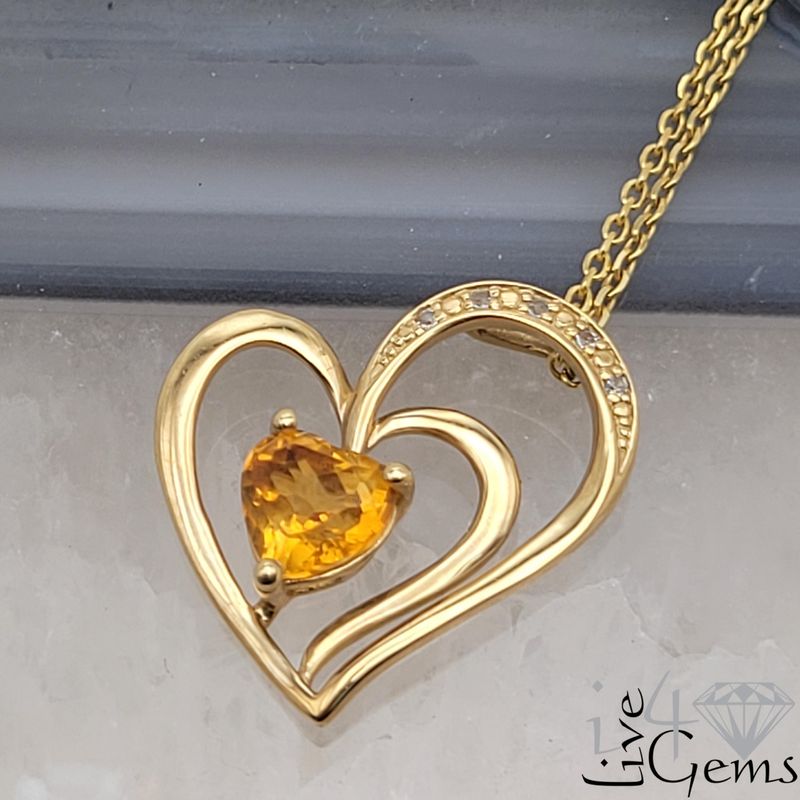 10kty Citrine Wh Sapphire Heart Pendant/Chain