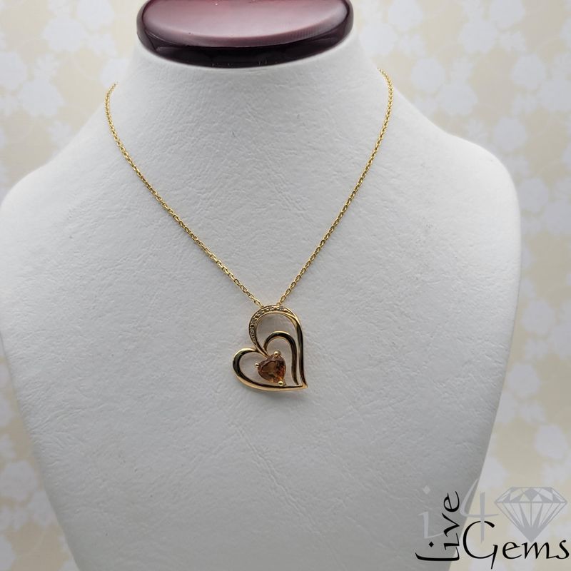 10kty Citrine Wh Sapphire Heart Pendant/Chain
