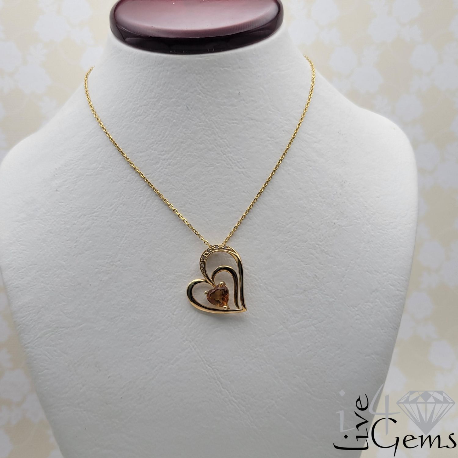 10kty Citrine Wh Sapphire Heart Pendant/Chain