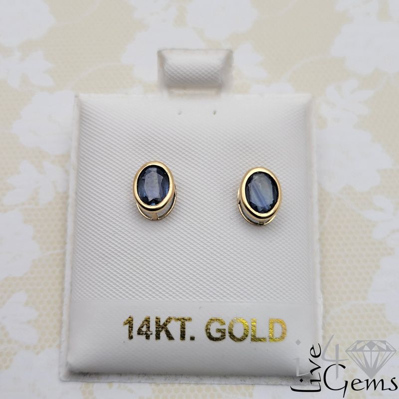 14kty Sapphire Bezel Oval Stud 7x5mm