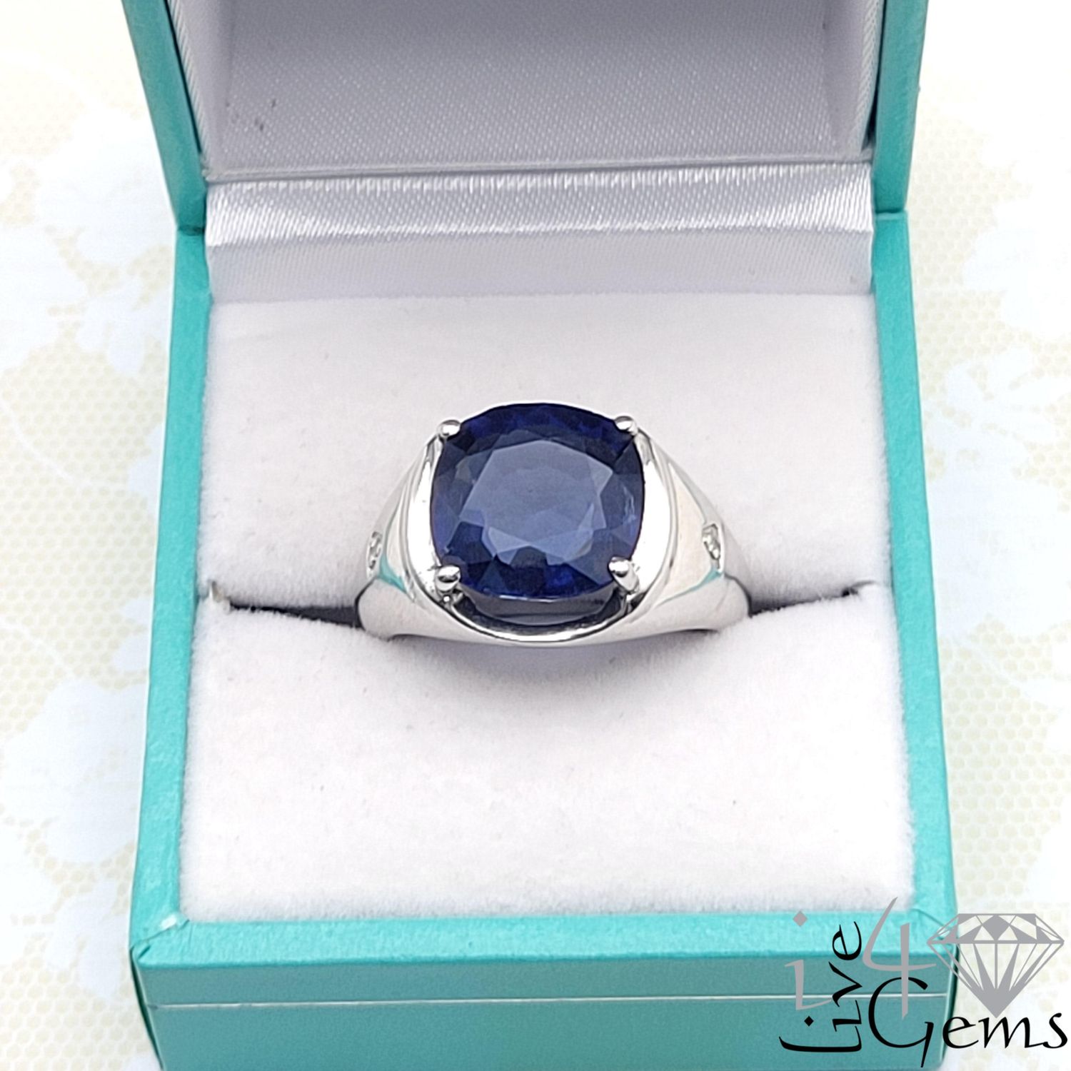 Silver Sapphire Lab Filled Two Diamond Ring