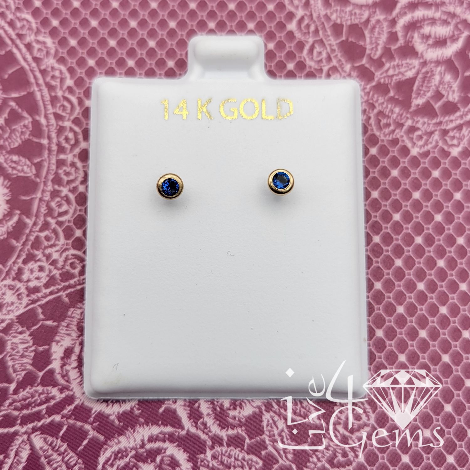 14kt Bezel Cz Screwback Stud, Color: Dark Blue