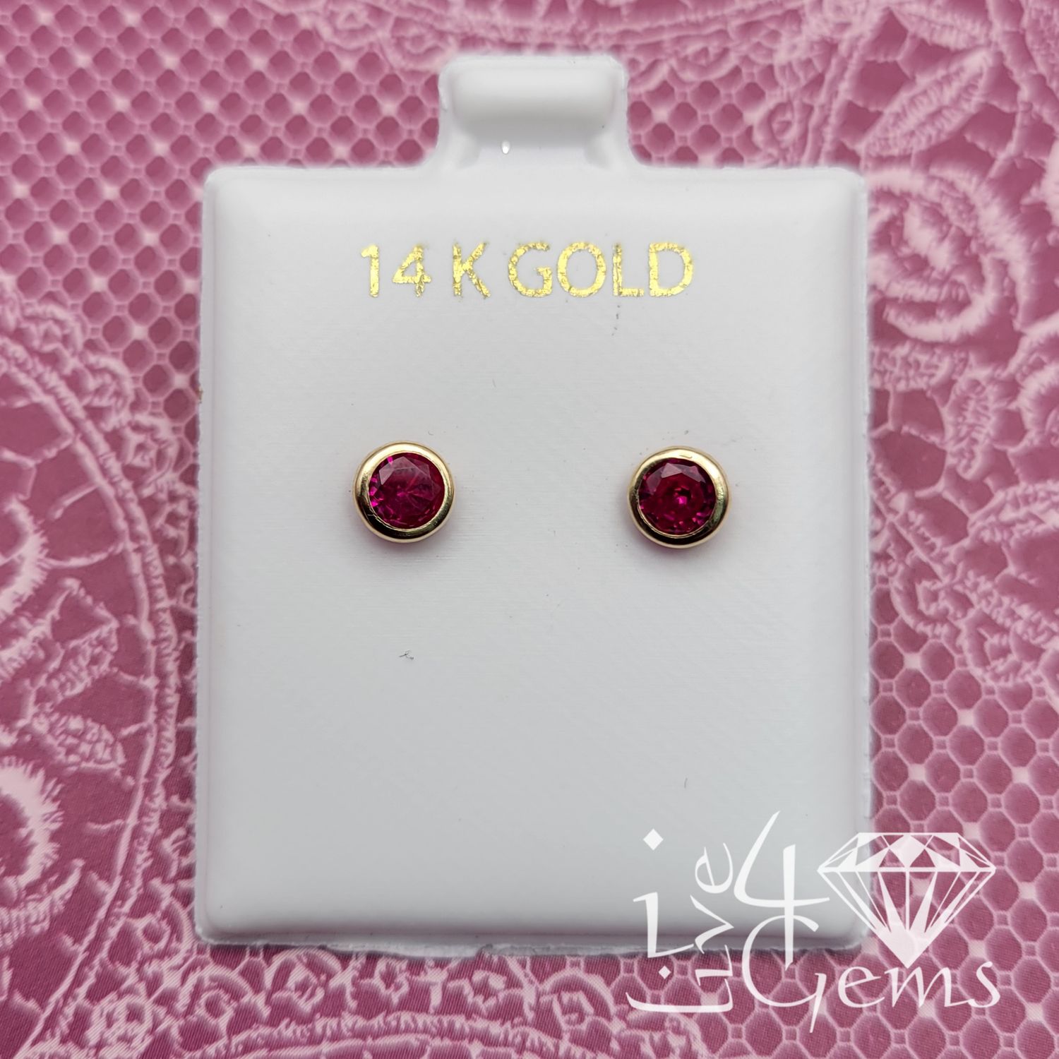 14kty Large Bezel CZ Stud , Color: Fuchsia